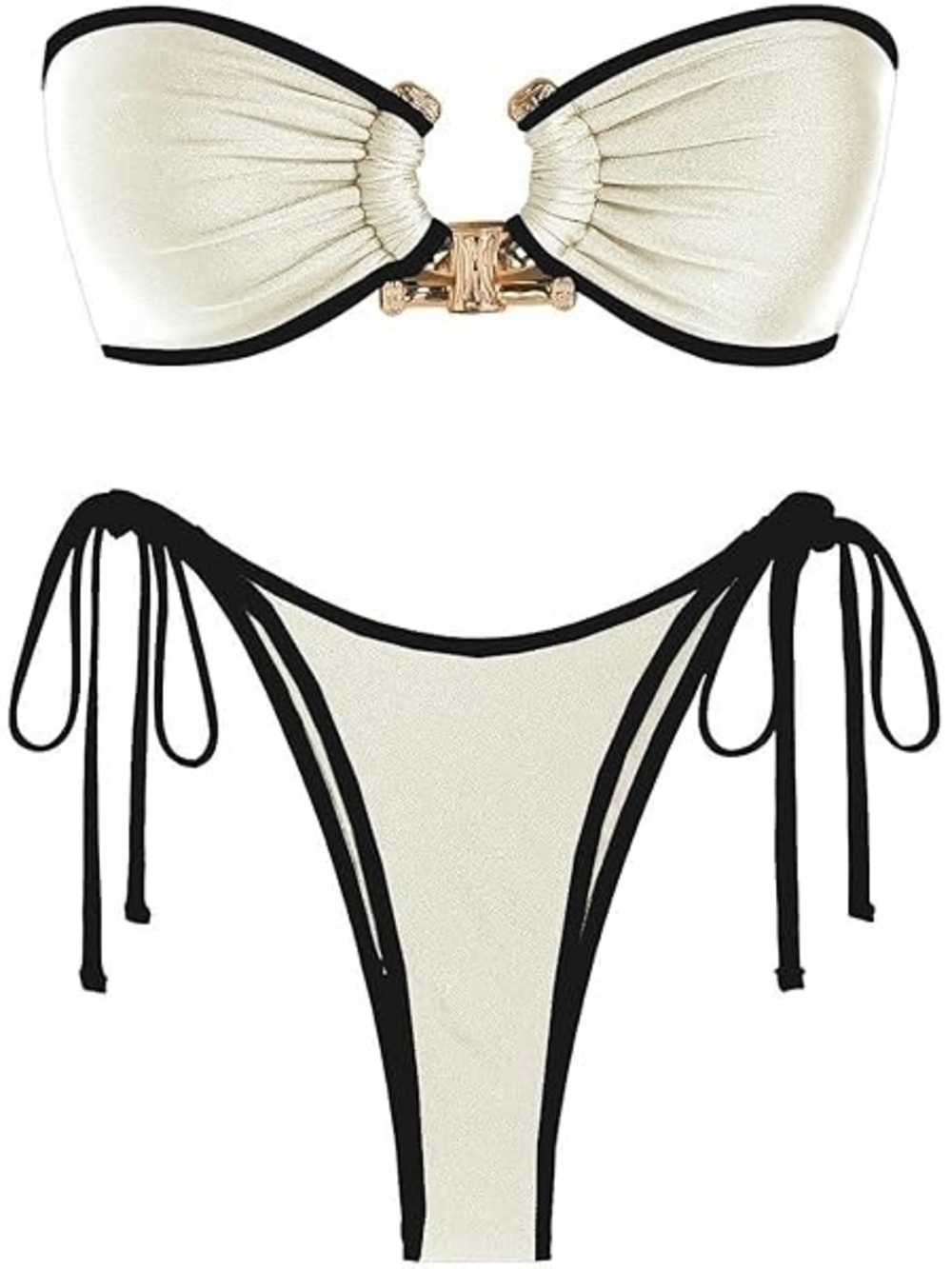 Zaful NWT Nautical Strapless Cream and Navy Contrast Bikini Set Swim S